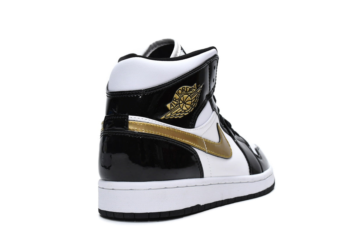 Jordan 1 high  Mid Black Gold Patent Leather