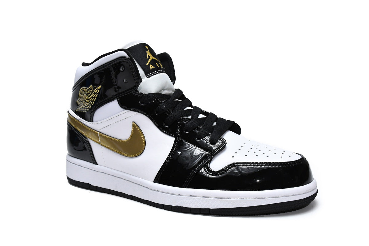 Jordan 1 high  Mid Black Gold Patent Leather