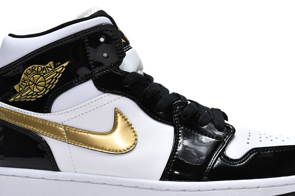 Jordan 1 high  Mid Black Gold Patent Leather