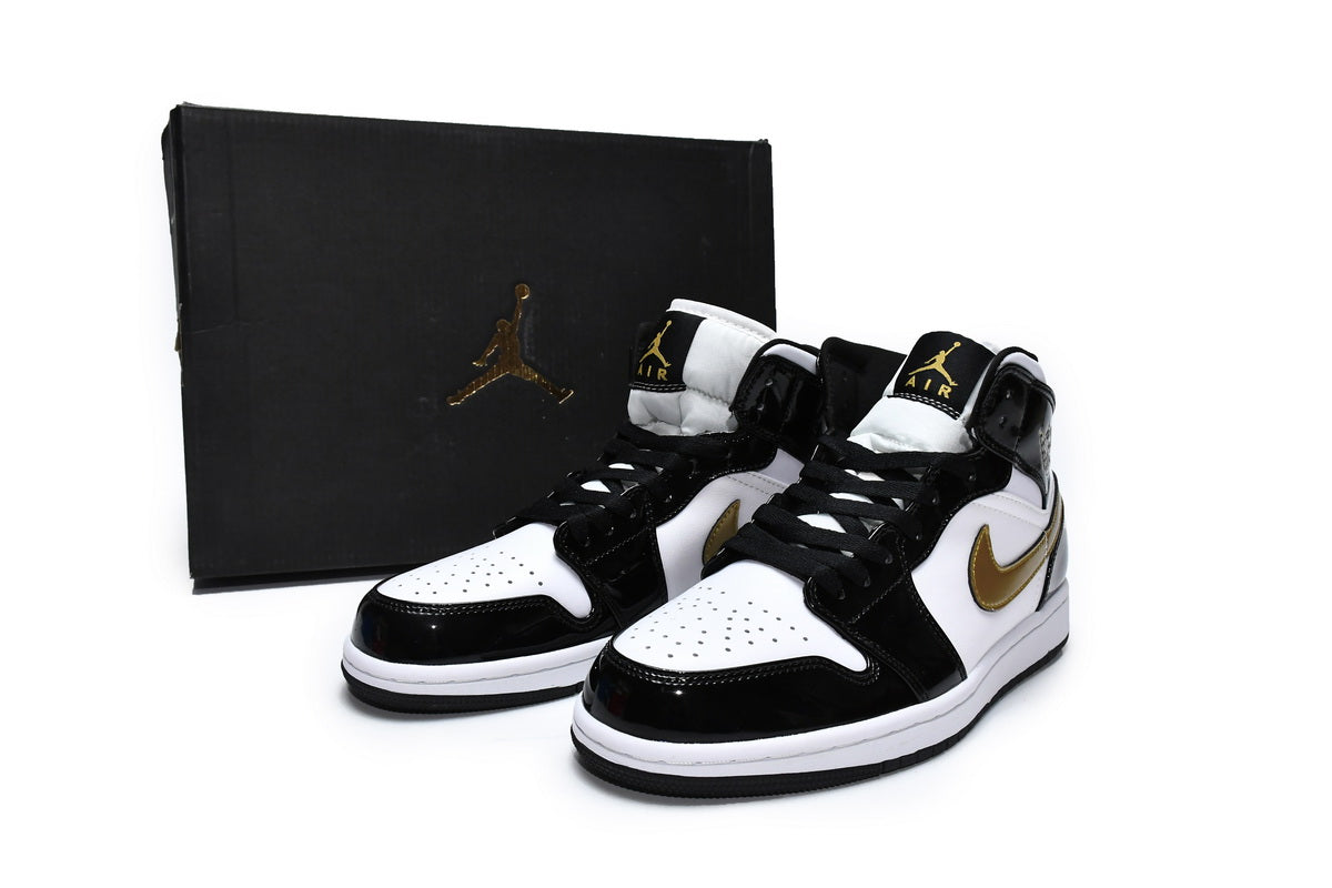 Jordan 1 high  Mid Black Gold Patent Leather