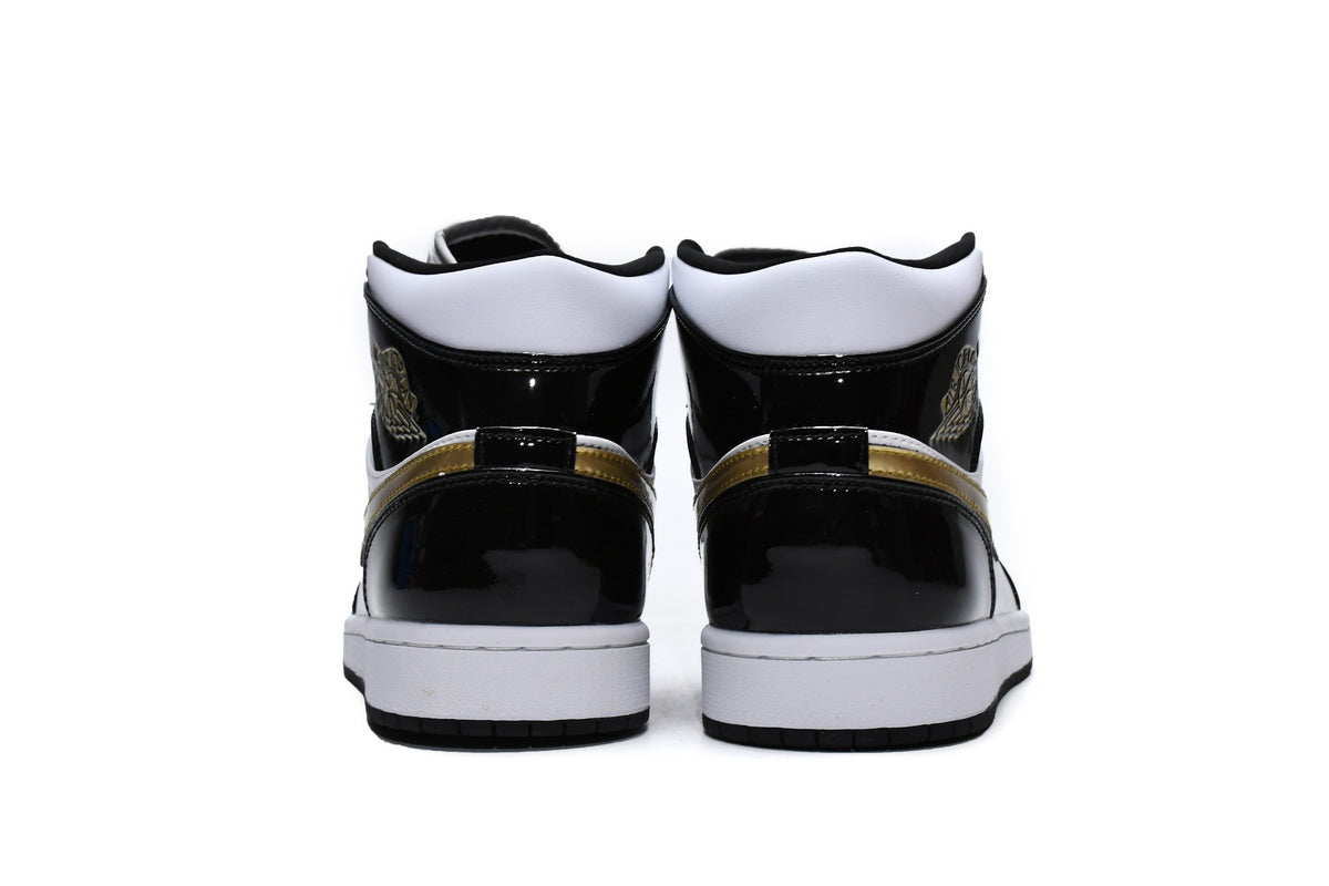 Jordan 1 high  Mid Black Gold Patent Leather