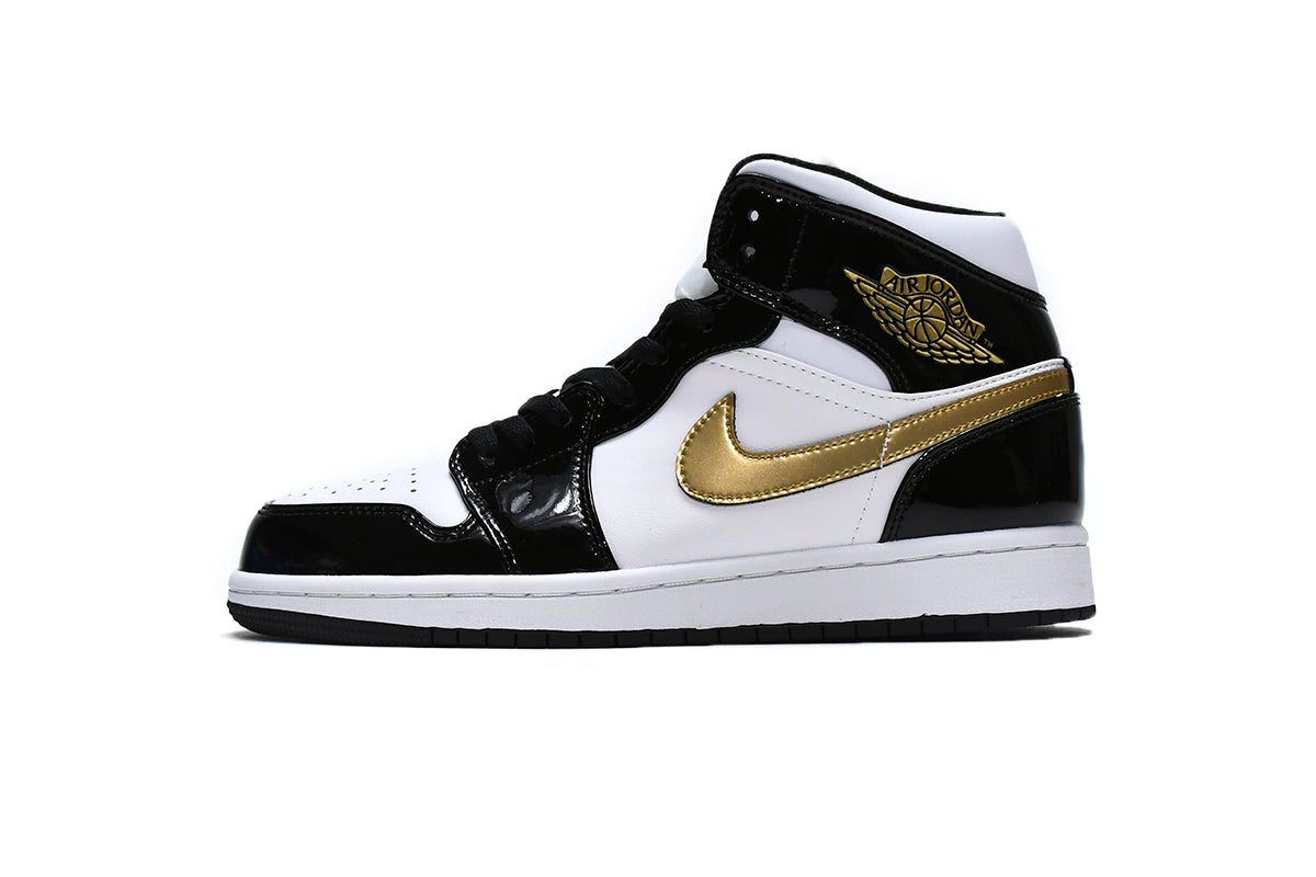 Jordan 1 high  Mid Black Gold Patent Leather