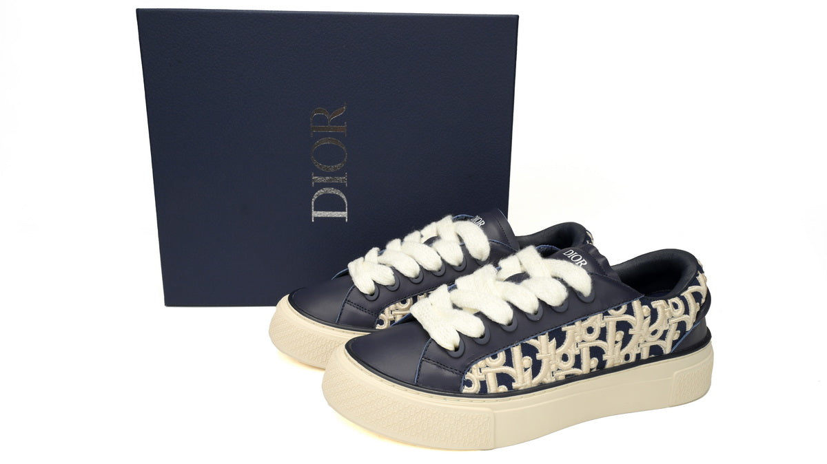 Dior B33 Nvy Blue Smooth Calfskin Oblique Raised Embroidery